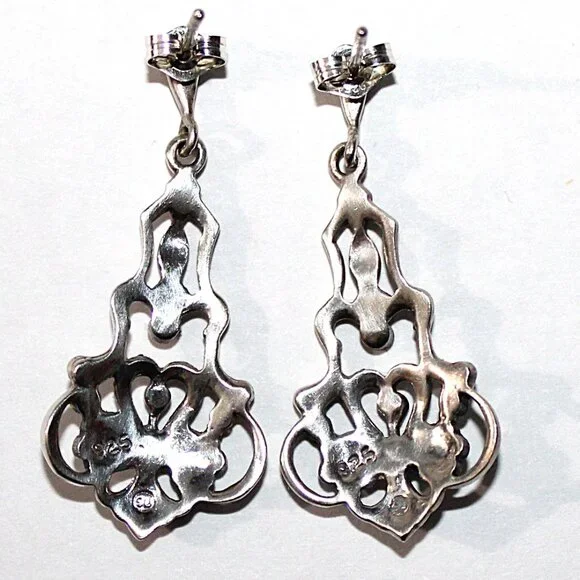 Sterling Silver Art Deco Chandelier Marcasite Earrings - Picture 2 of 5